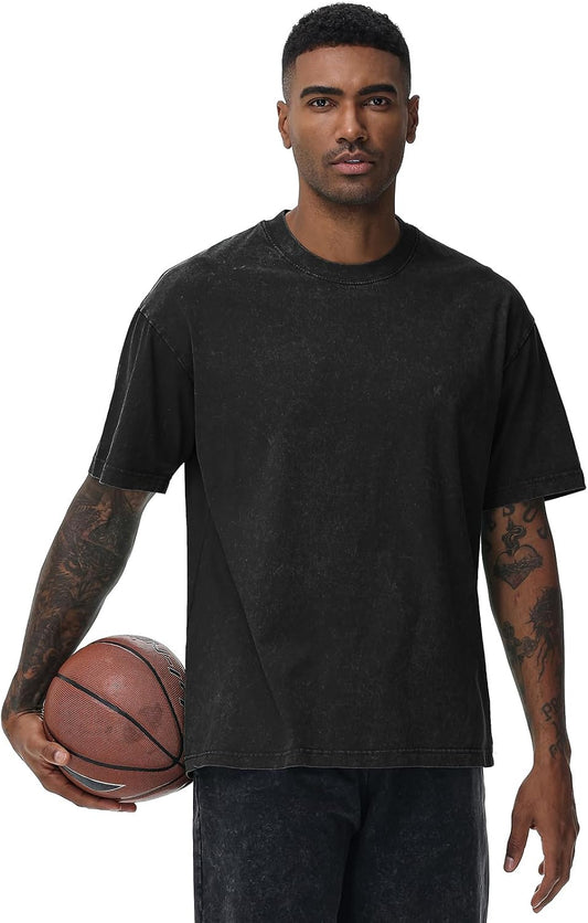 Men's Oversized Cotton T-Shirts Loose Fit Vintage Washed Tee Unisex Short Sleeve Casual Shirts Tops