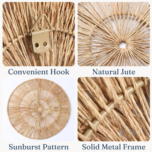 CHI AN HOME Wicker 23 Inch Jute Wall Decor Baskets, Set of 6 Extra Large Woven Jute Wall Plates, 23",21",15",13",12,10", Decorative Baskets for Wall Arts, Wall Hanging for Bedroom, Living Room, Office
