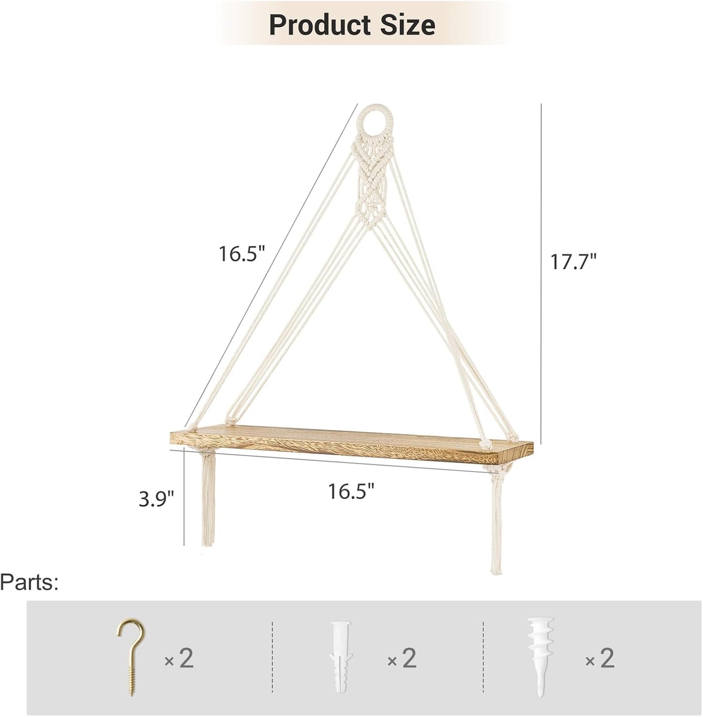 Mkono Macrame Hanging Shelves Boho Wall Decor Set of 2 Floating Wood Shelf