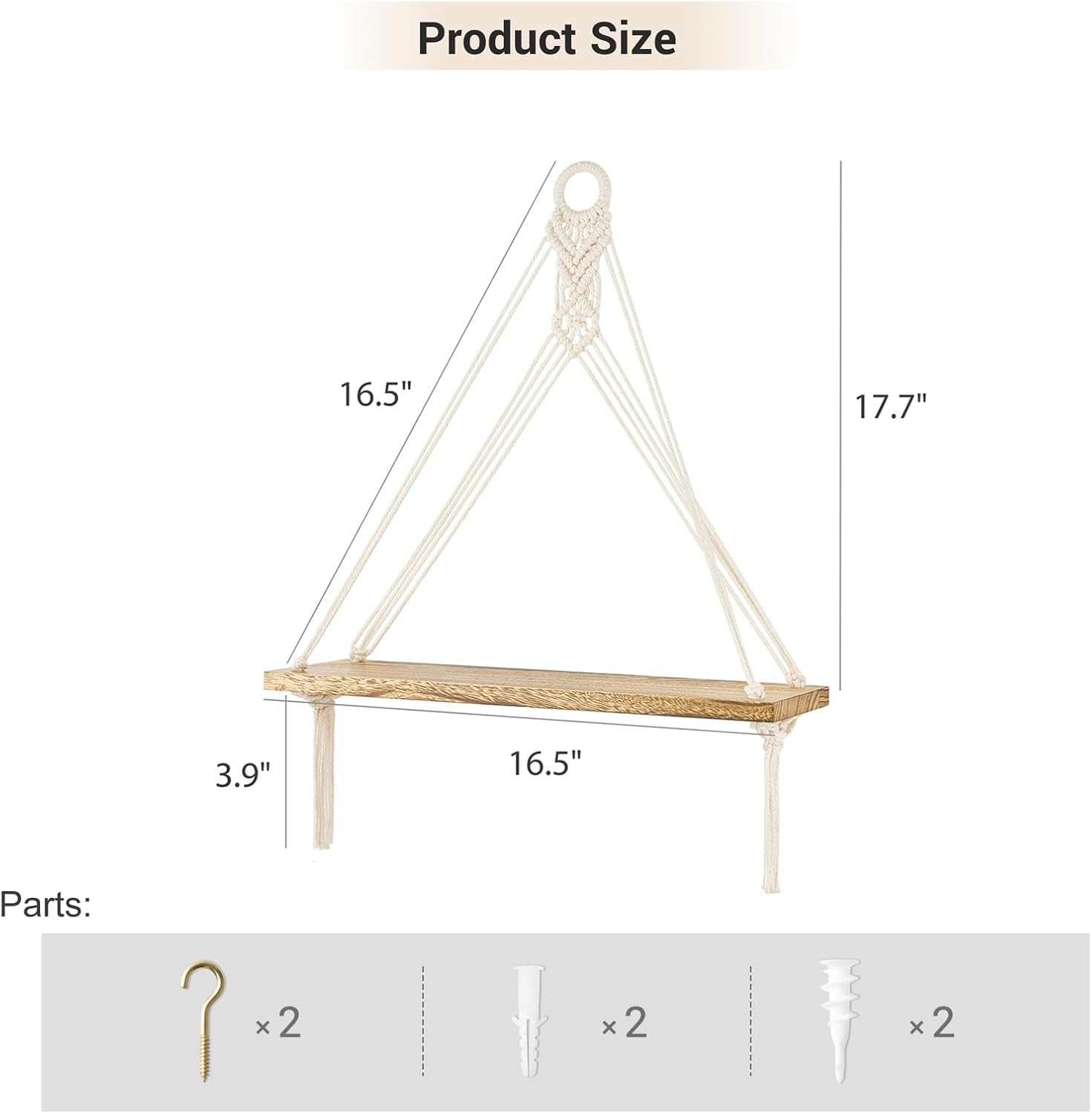 Mkono Macrame Hanging Shelves Boho Wall Decor Set of 2 Floating Wood Shelf