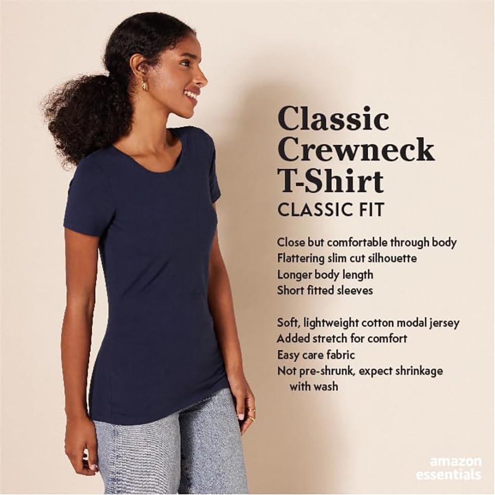 Amazon Essentials Women's Regular-Fit Short-Sleeve Crewneck T-Shirt, Multipacks