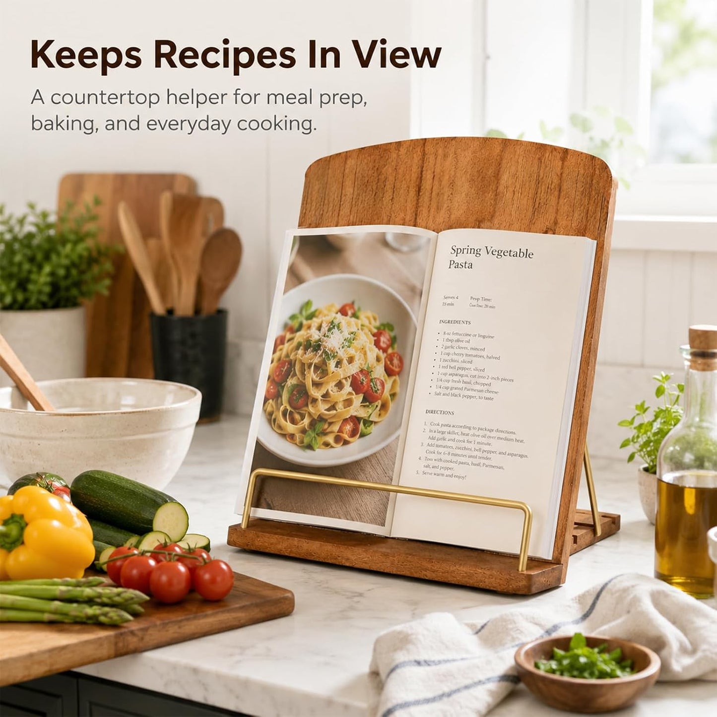 9" L×11" Wood Cookbook Stand,Recipe Book Holder for Rustic Kitchen Deco