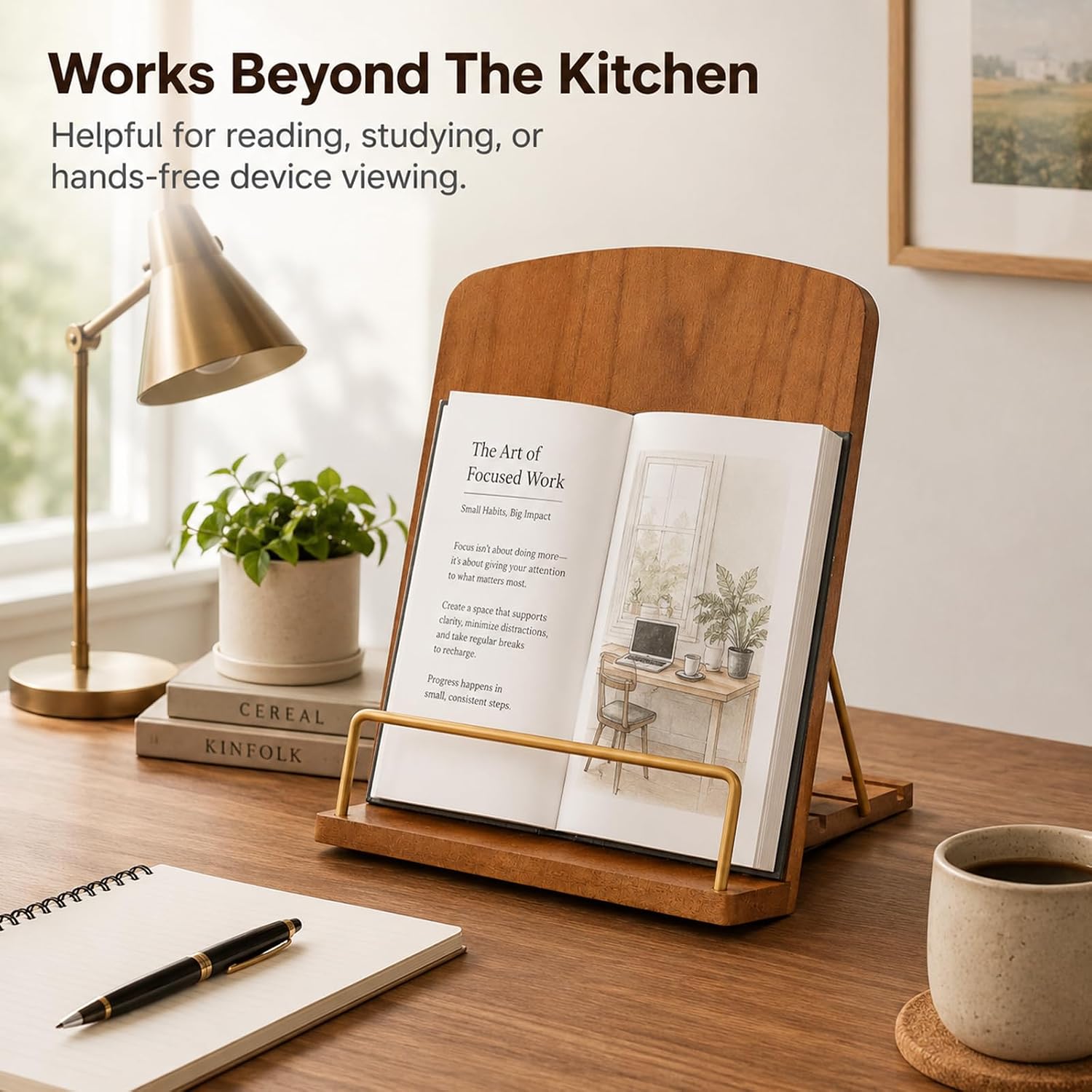 9" L×11" Wood Cookbook Stand,Recipe Book Holder for Rustic Kitchen Deco
