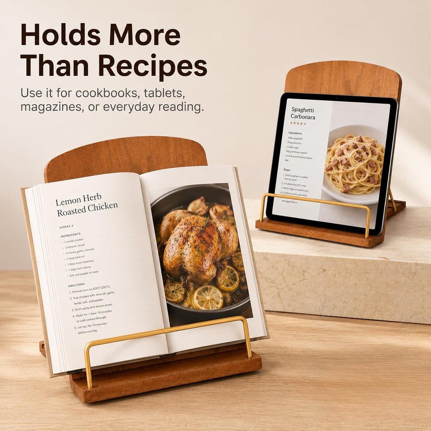 9" L×11" Wood Cookbook Stand,Recipe Book Holder for Rustic Kitchen Deco