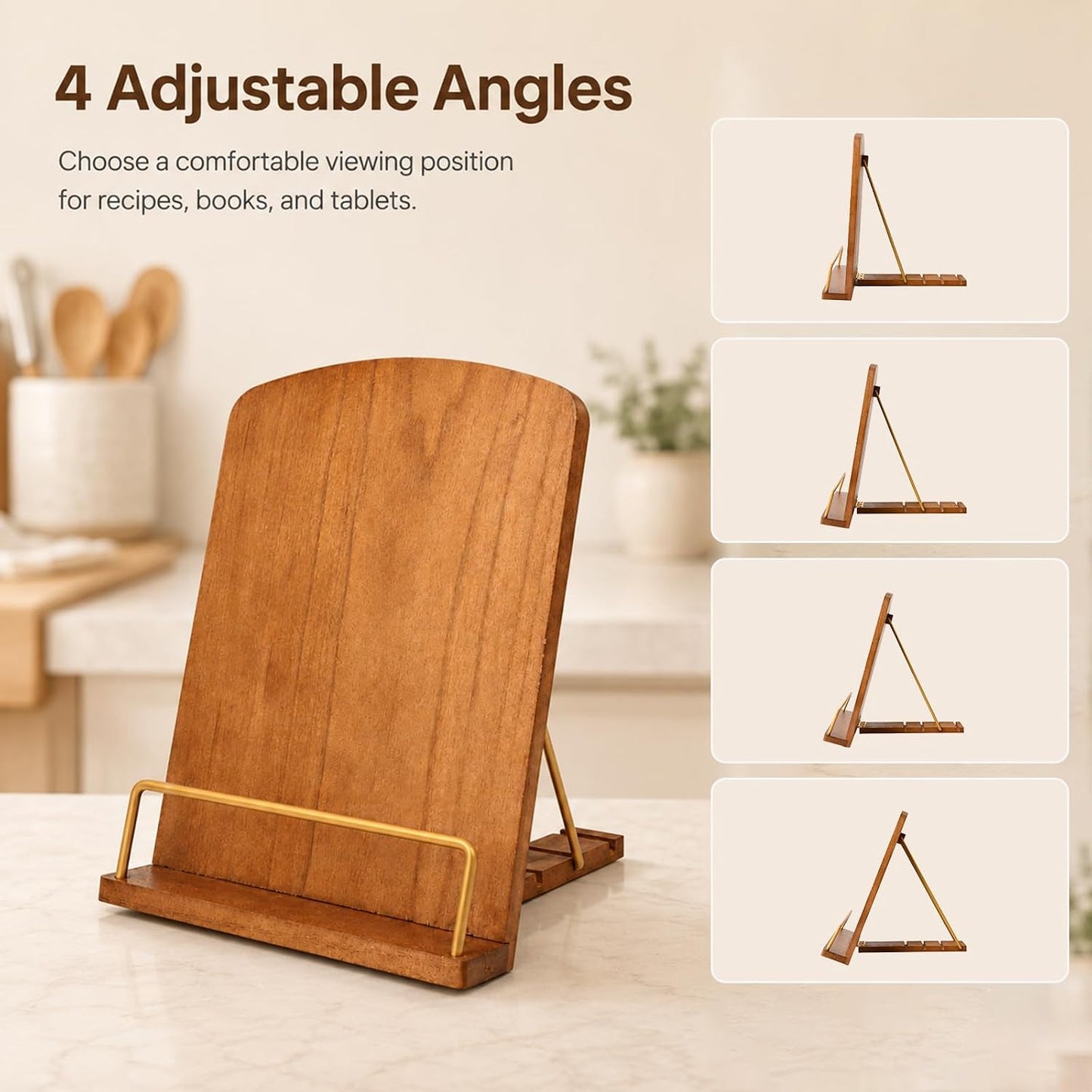 9" L×11" Wood Cookbook Stand,Recipe Book Holder for Rustic Kitchen Deco
