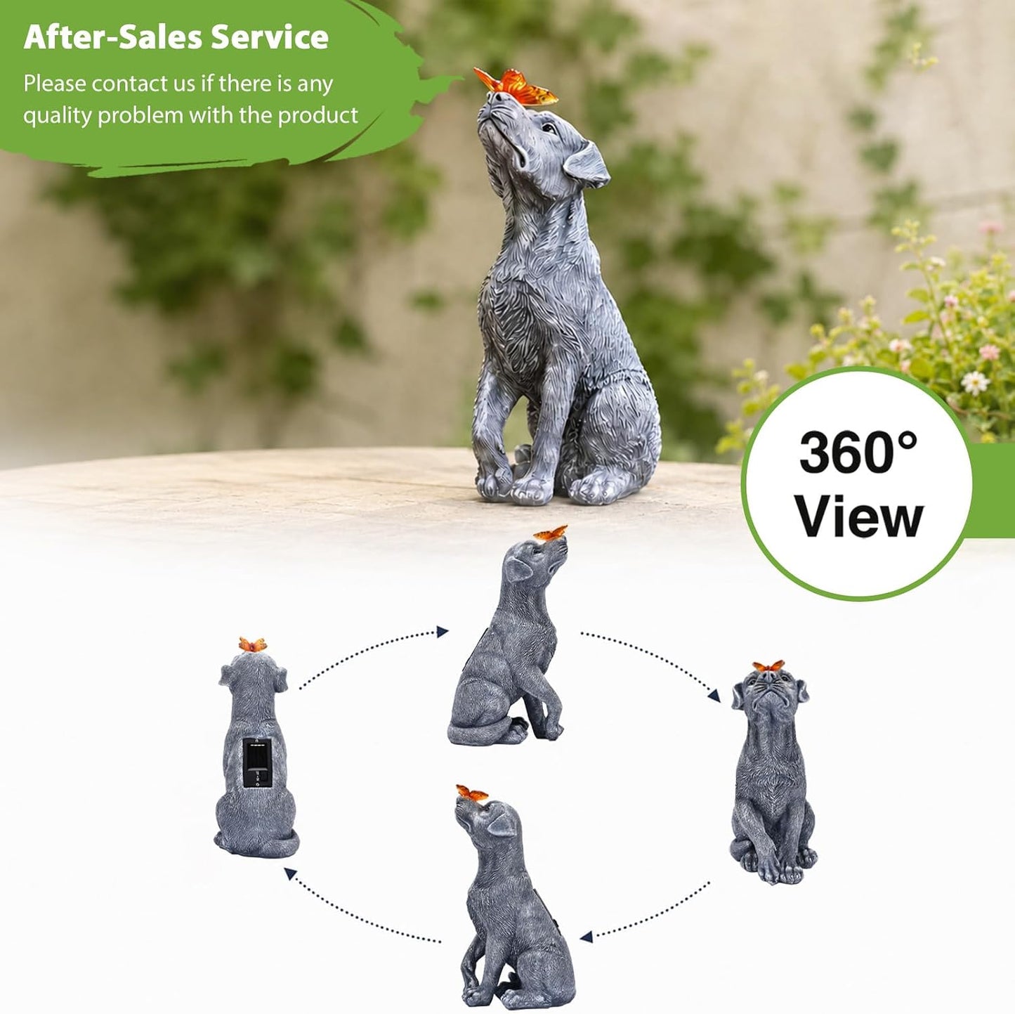 Goodeco Dog Statue with Solar Butterfly Garden Decor