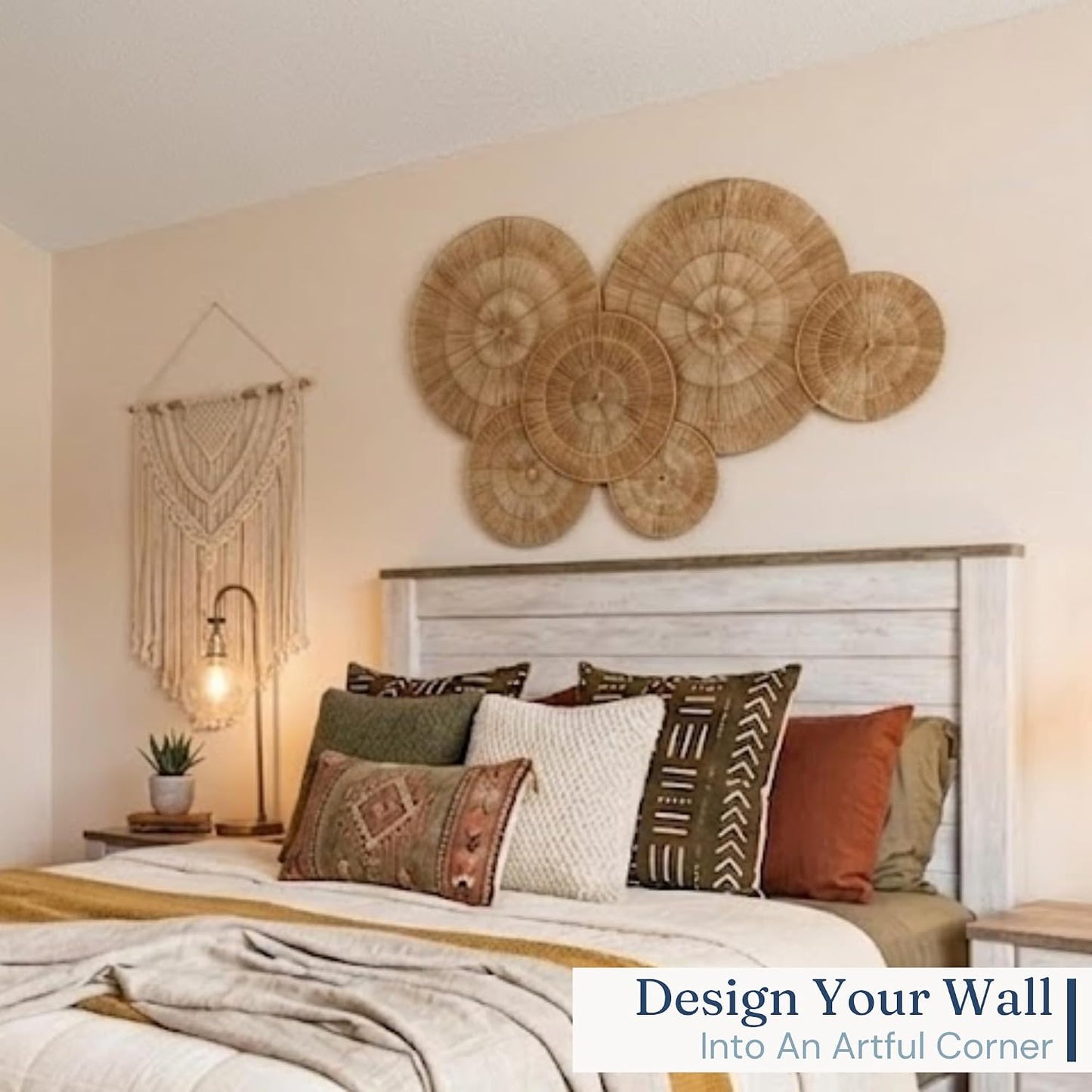 CHI AN HOME Wicker 23 Inch Jute Wall Decor Baskets, Set of 6 Extra Large Woven Jute Wall Plates, 23",21",15",13",12,10", Decorative Baskets for Wall Arts, Wall Hanging for Bedroom, Living Room, Office