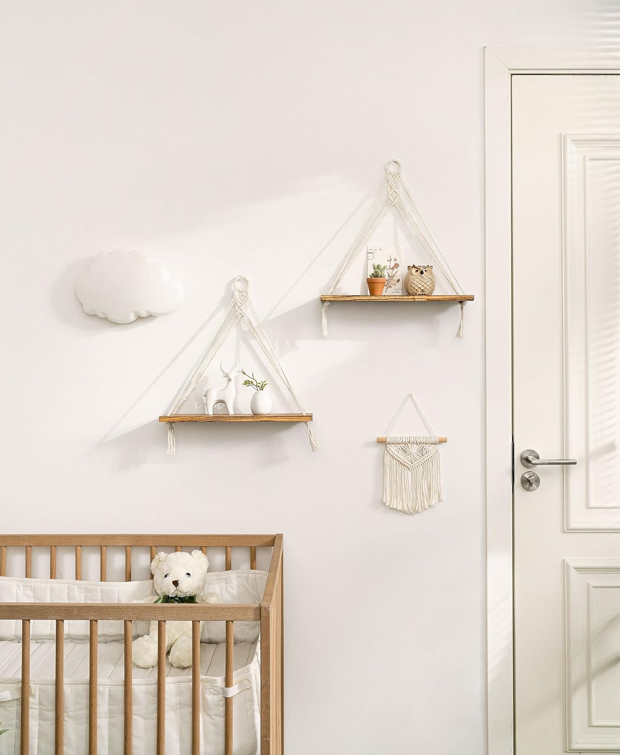 Mkono Macrame Hanging Shelves Boho Wall Decor Set of 2 Floating Wood Shelf