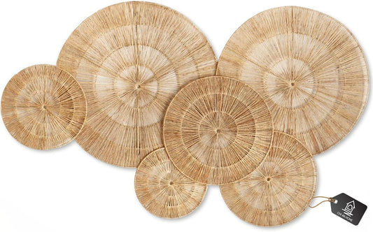 CHI AN HOME Wicker 23 Inch Jute Wall Decor Baskets, Set of 6 Extra Large Woven Jute Wall Plates, 23",21",15",13",12,10", Decorative Baskets for Wall Arts, Wall Hanging for Bedroom, Living Room, Office