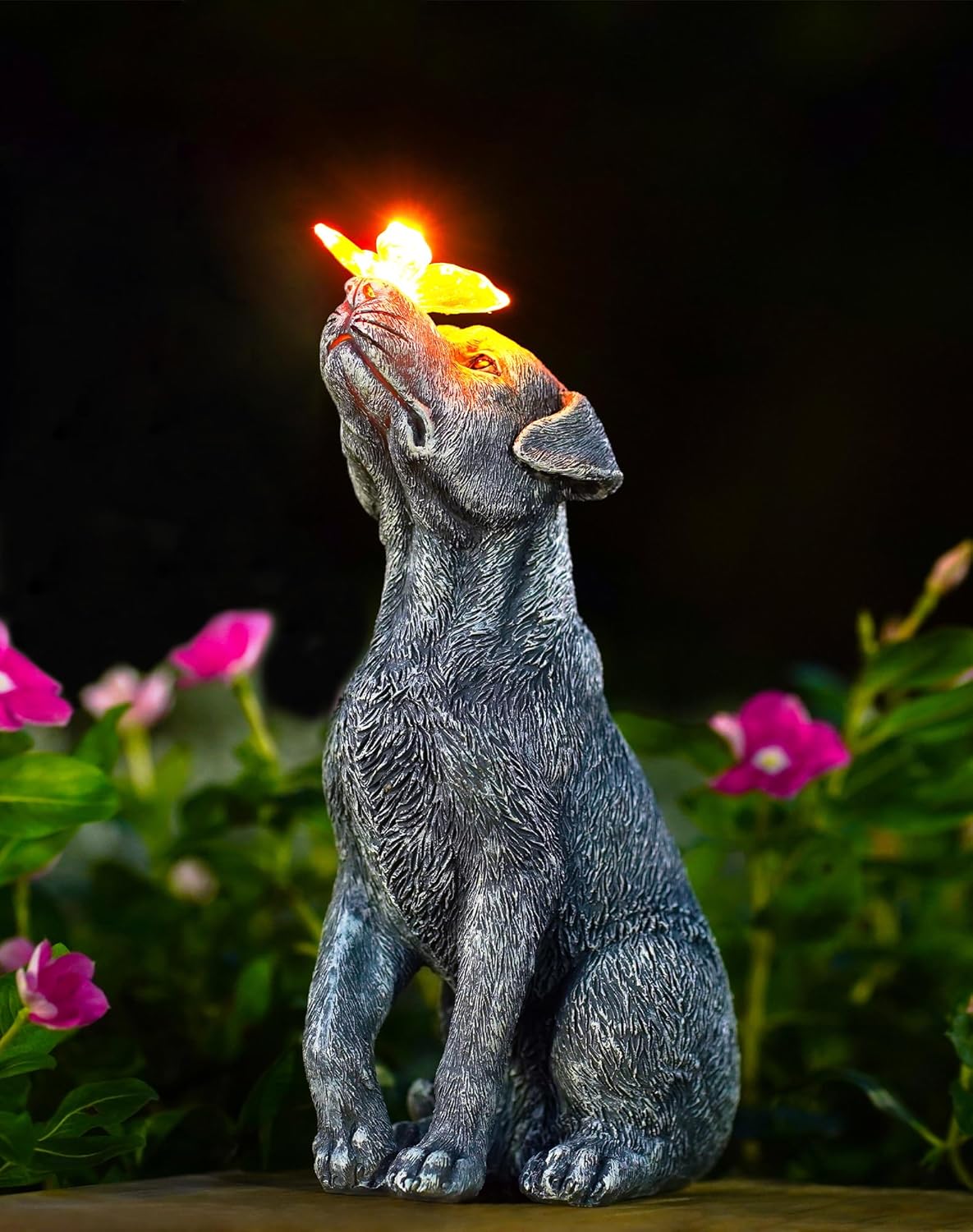 Goodeco Dog Statue with Solar Butterfly Garden Decor