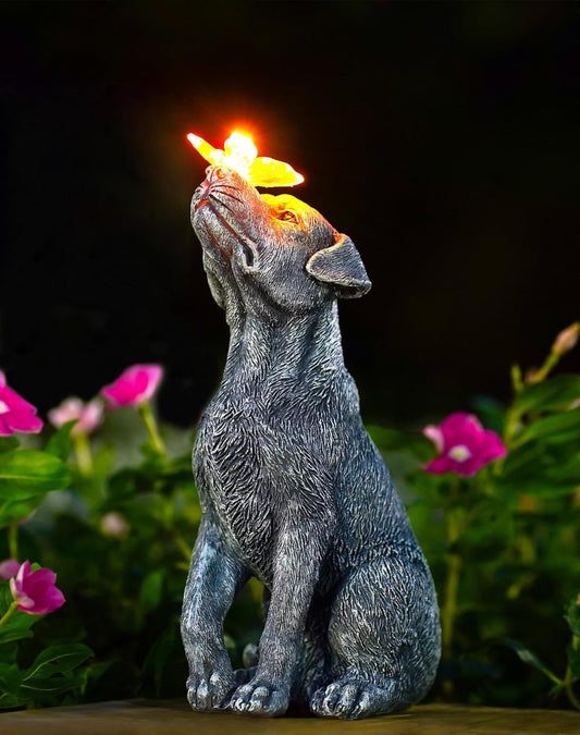 Goodeco Dog Statue with Solar Butterfly Garden Decor