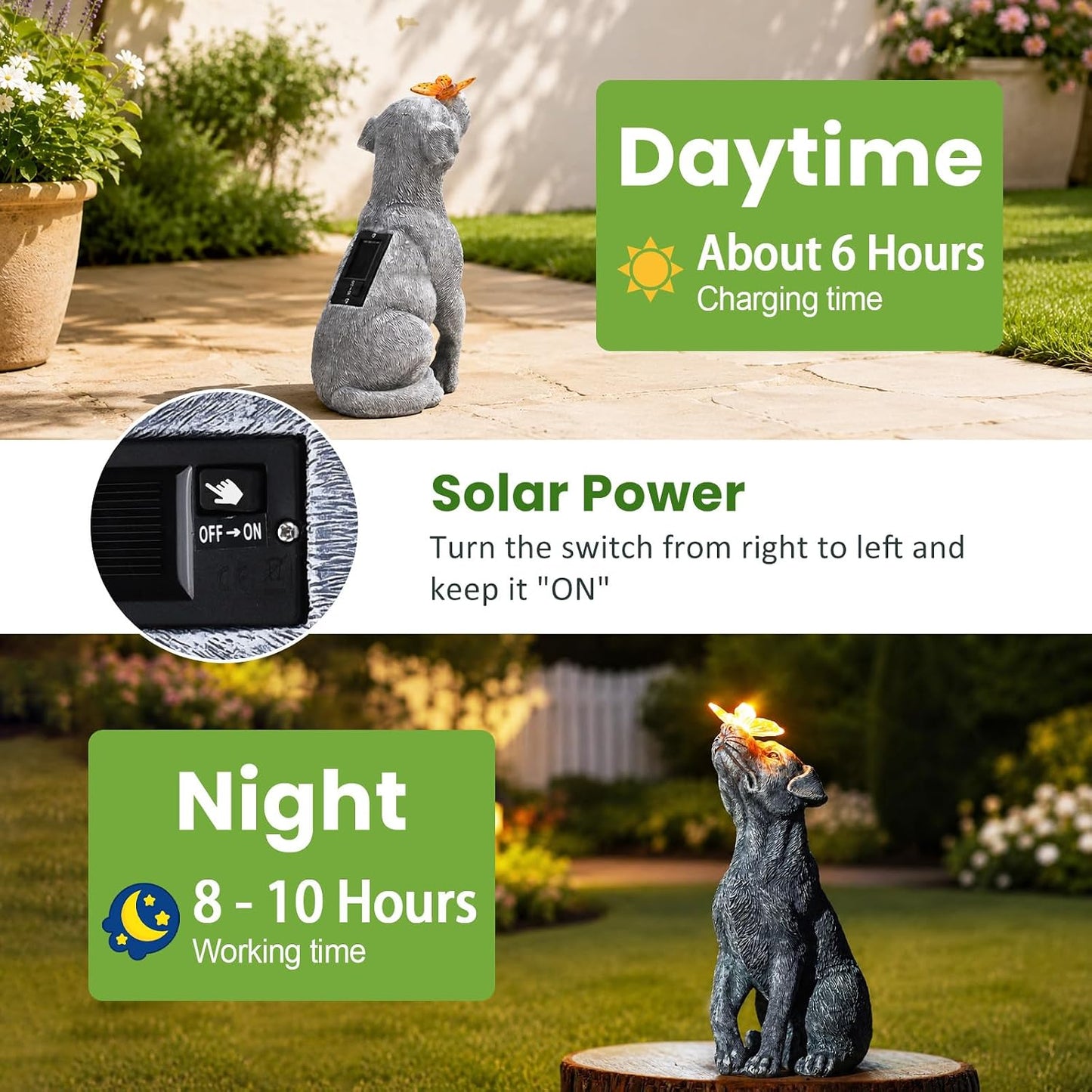 Goodeco Dog Statue with Solar Butterfly Garden Decor