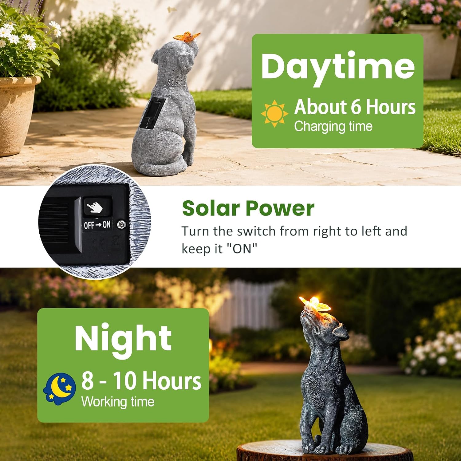 Goodeco Dog Statue with Solar Butterfly Garden Decor