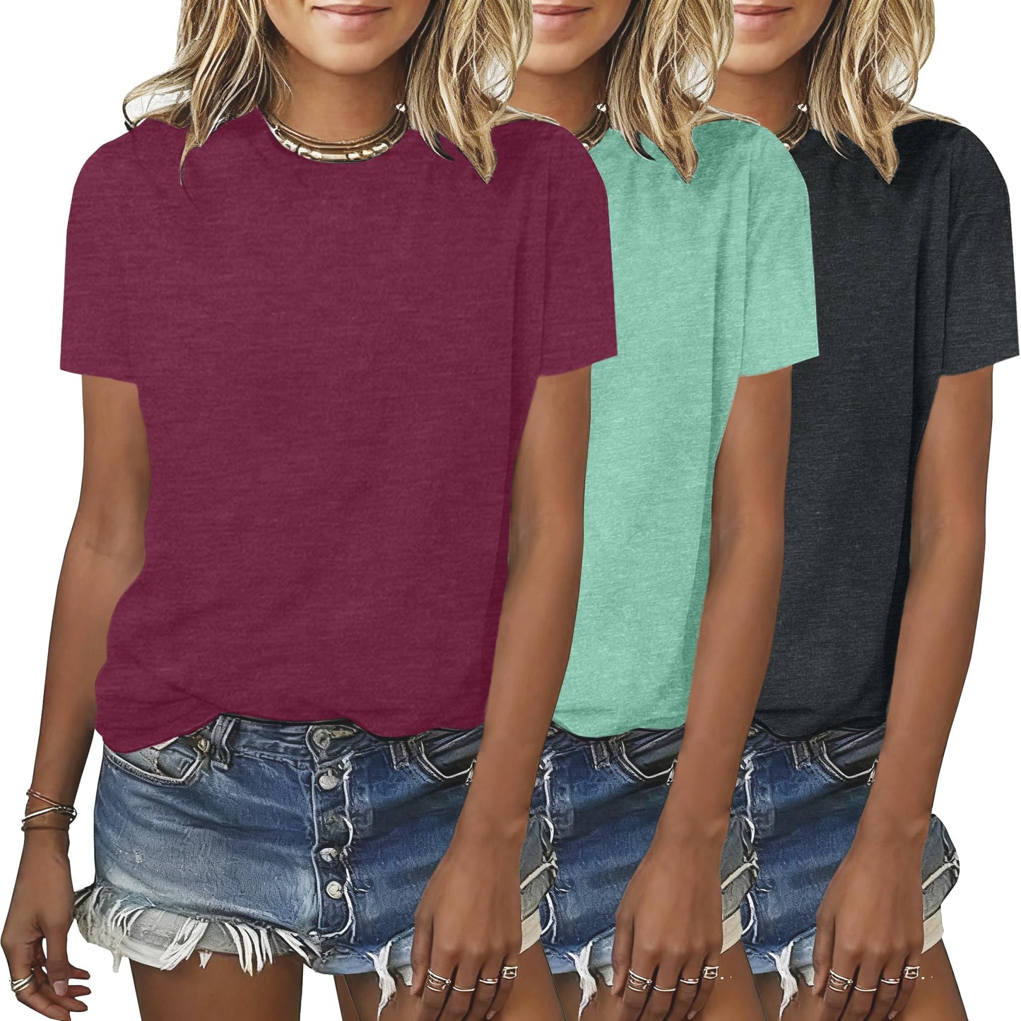 BLACKMYTH Womens 3 Pack Basic T Shirts Summer Tops 2026 Fashion Short Sleeve Comfy Casual Vacation Tees