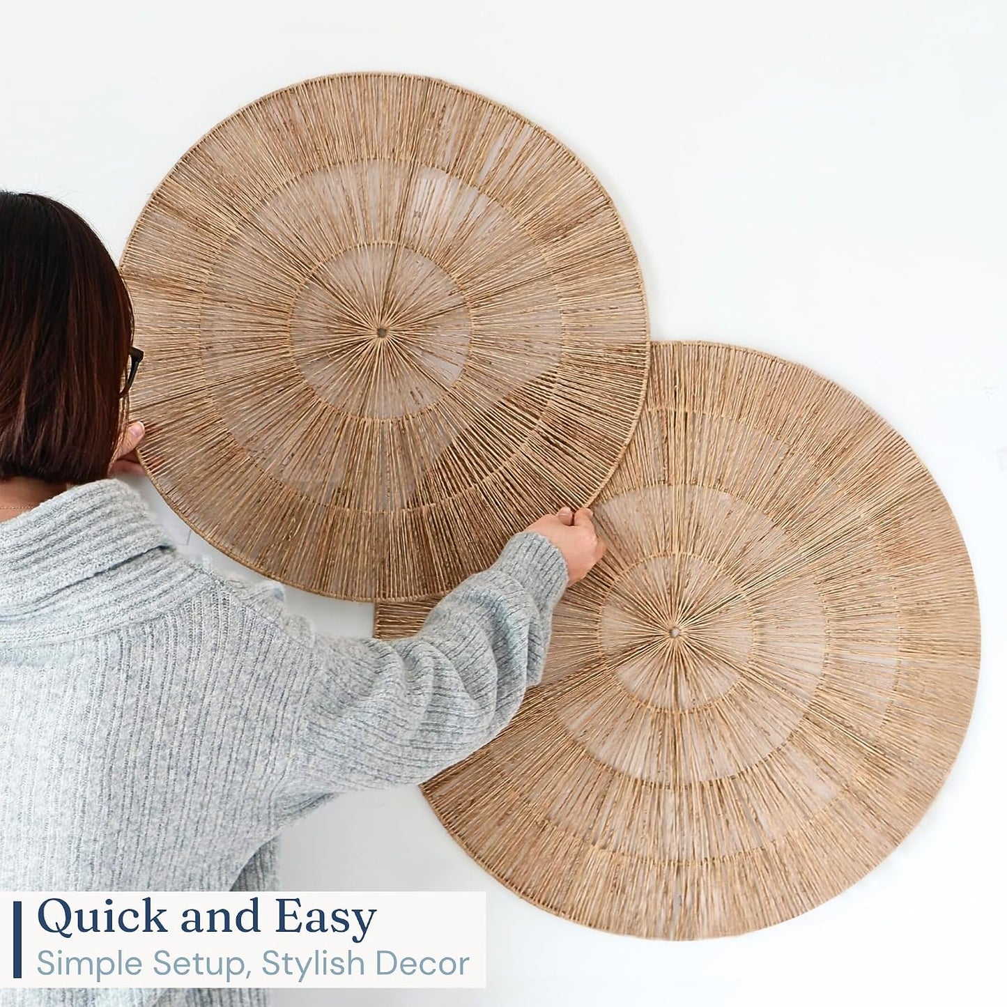 CHI AN HOME Wicker 23 Inch Jute Wall Decor Baskets, Set of 6 Extra Large Woven Jute Wall Plates, 23",21",15",13",12,10", Decorative Baskets for Wall Arts, Wall Hanging for Bedroom, Living Room, Office