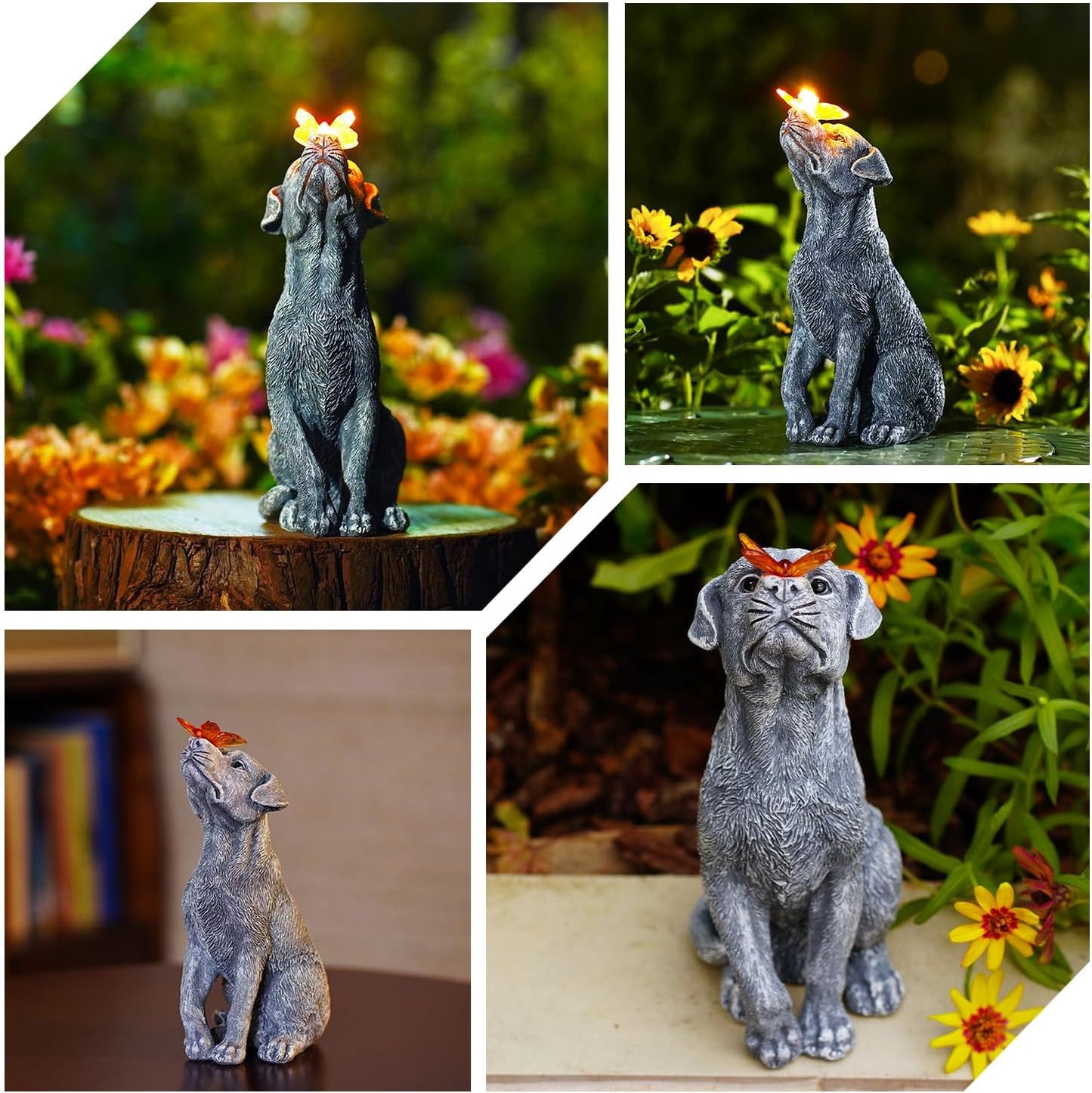 Goodeco Dog Statue with Solar Butterfly Garden Decor