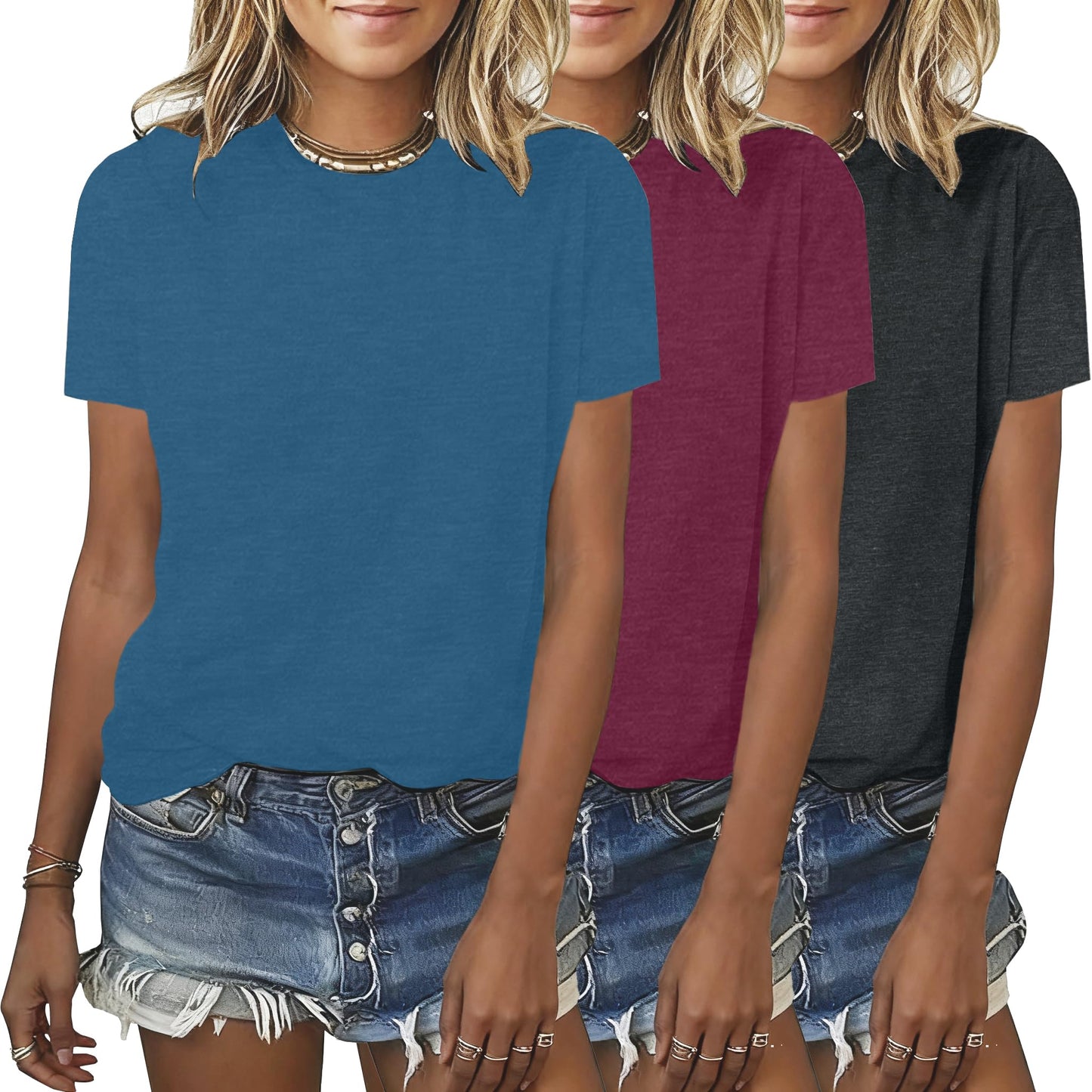 BLACKMYTH Womens 3 Pack Basic T Shirts Summer Tops 2026 Fashion Short Sleeve Comfy Casual Vacation Tees